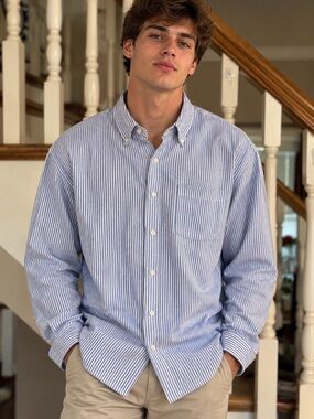 Kenneth Cole Blue and White Striped Dress Shirt